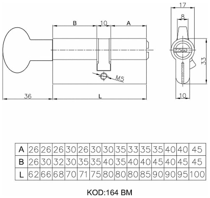 Цилиндровый механизм с вертушкой KALE KILIT 164 BM/90 (40+10+40) mm латунь 5 кл. - фотография № 5