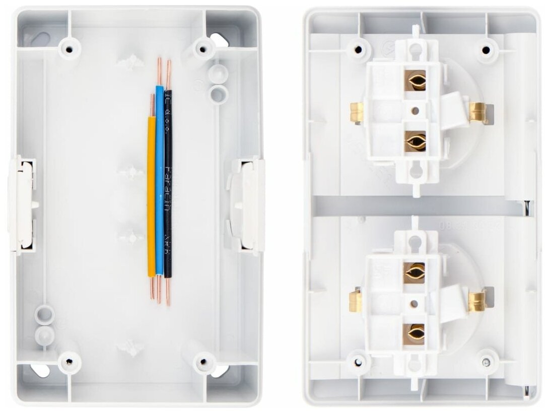 Розетка двойная накладная, горизонтальный блок с/з KRANZ IP54 16А белая - фотография № 7
