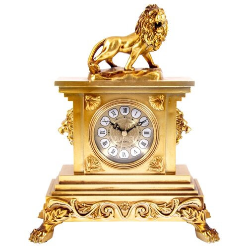 фото Часы каминные русские подарки лев золотистый