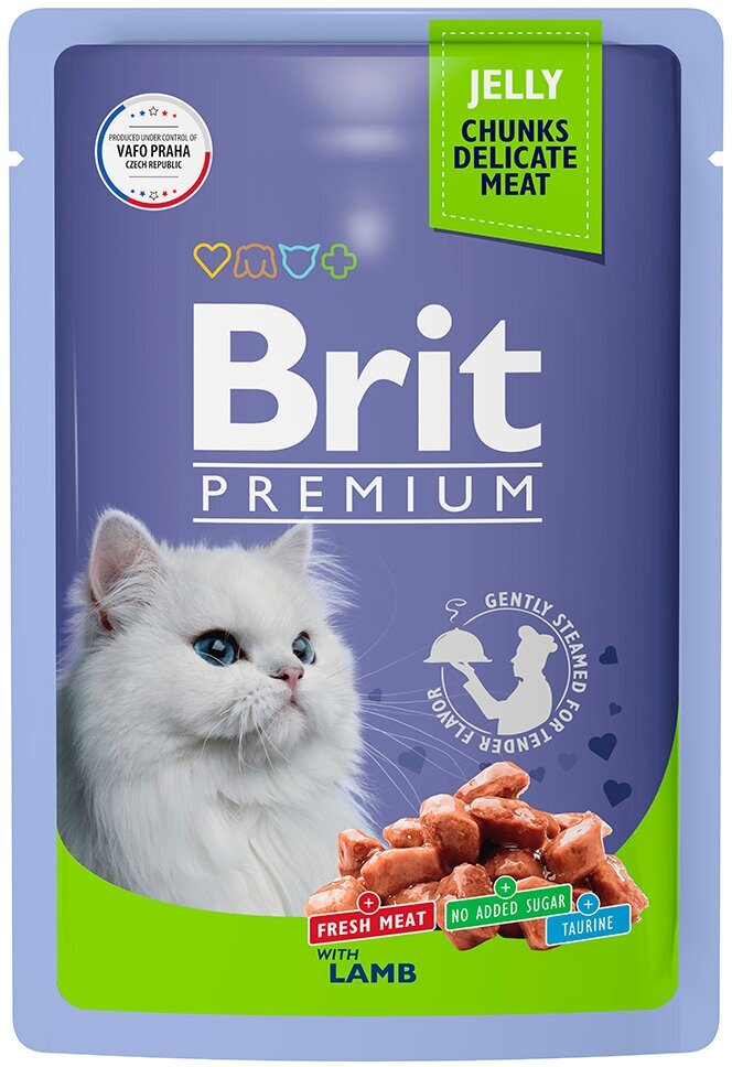 Пауч Brit Premium для взрослых кошек ягненок в желе 85г