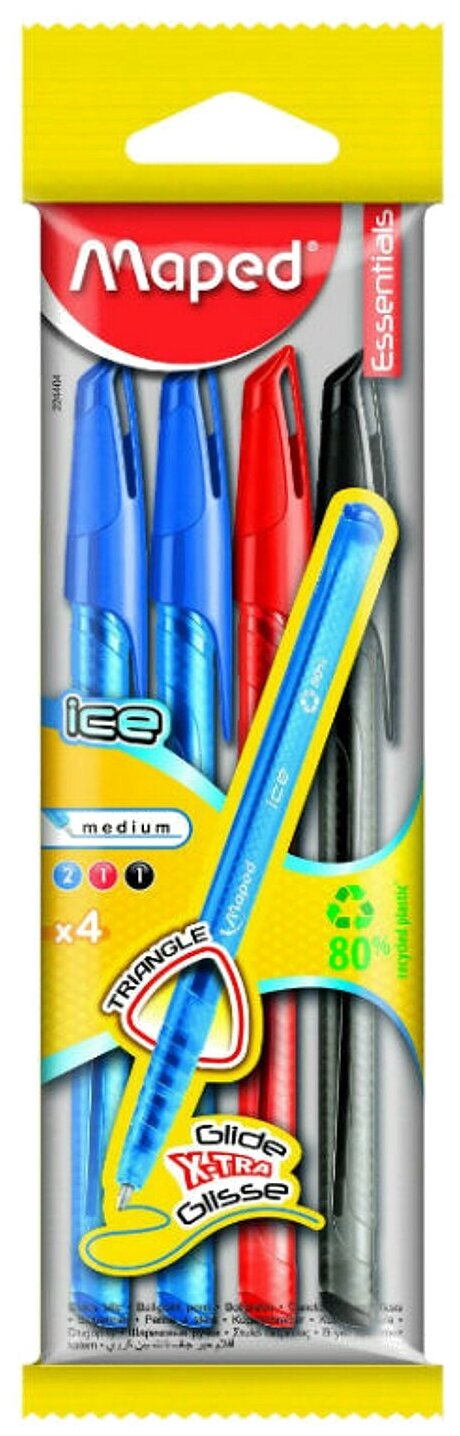 Ручка шариковая MAPED GREEN ICE одноразовая 4 шт в блистере