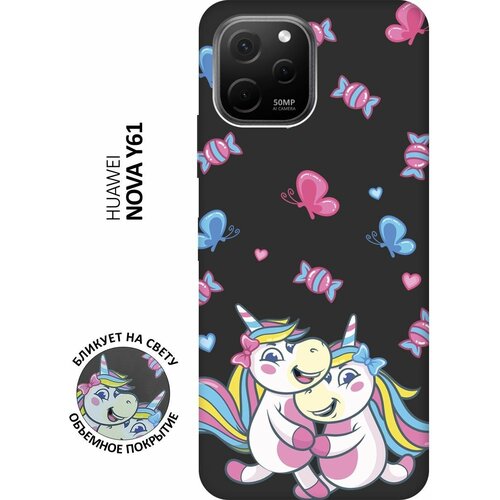 Матовый чехол Unicorns and Candies для Huawei nova Y61 / Хуавей У61 с 3D эффектом черный матовый чехол unicorns and candies для huawei p20 хуавей п20 с 3d эффектом черный