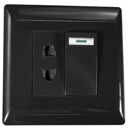 Розетка с выключателем врезная мебельная 250В, 10А, 86х86мм, черная