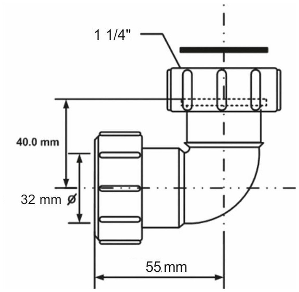 Отвод McAlpine d32 90° пластиковый c накидной гайкой для внутренней канализации