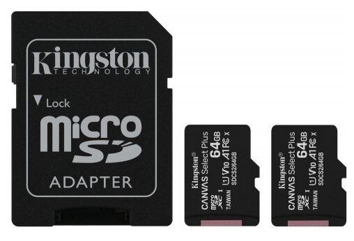 Карта памяти Kingston Canvas Select Plus microSDXC 64 ГБ [SDCS2/64GB-2P1A]