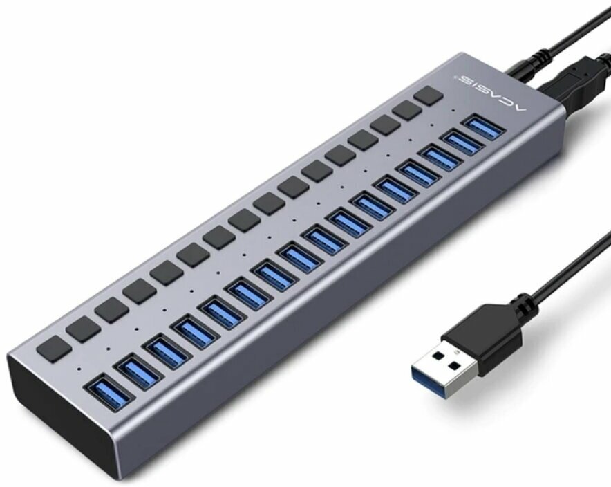 Хаб Acasis USB 3.0 HUB With Individual Power Switches 12V 7.5A HS-716MG (16 портов) Gray