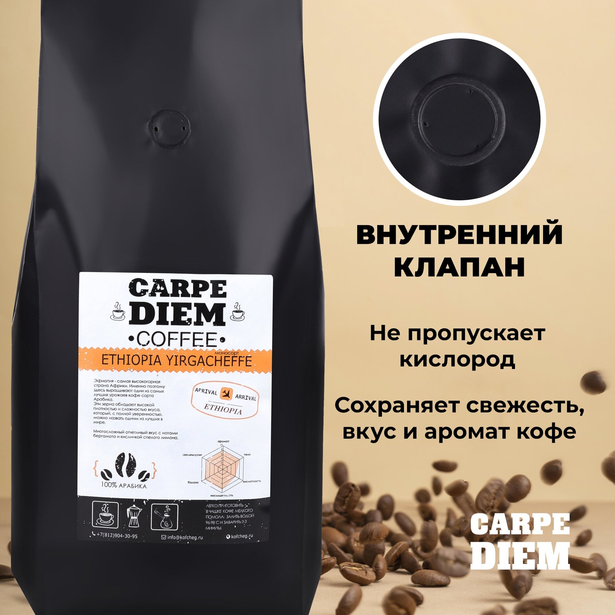 Кофе зерновой Эфиопия Иргачиф , Арабика 100% свежеобжаренный, 1кг. - фотография № 3