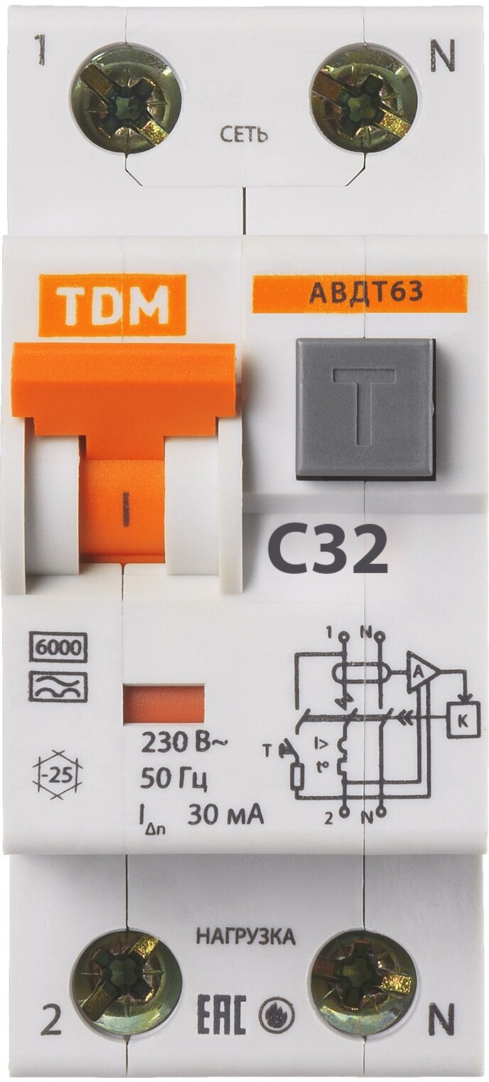 АВДТ 63 2Р(1Р+N) C32 30мА 6кА тип А TDM