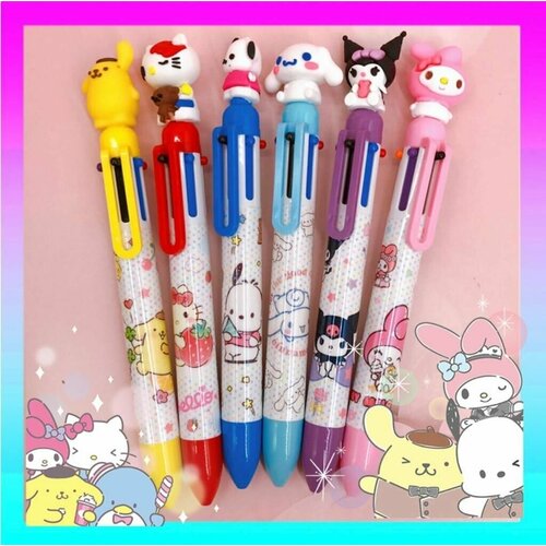 sanrio melody kt cat pom pom purin figures action figure japanese assembling toys kawaii doll pvc material gifts for children Ручка шариковая автоматическая 6 цветов Помпурин друзья Хеллоу Kитти