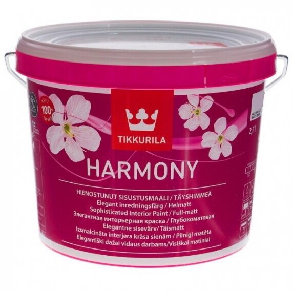 Краска акриловая Tikkurila Harmony влагостойкая моющаяся глубокоматовая белый 0.225 л 0.23 кг - фотография № 2