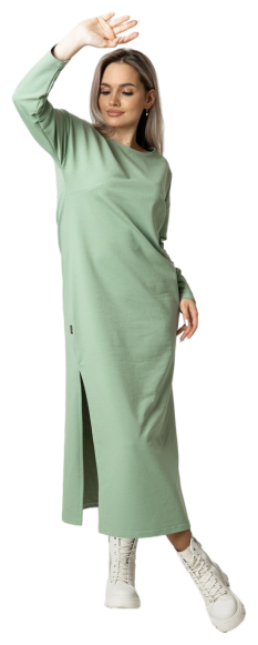 Платье-толстовка Elena Tex, повседневное, прямой силуэт, макси, размер 44, зеленый