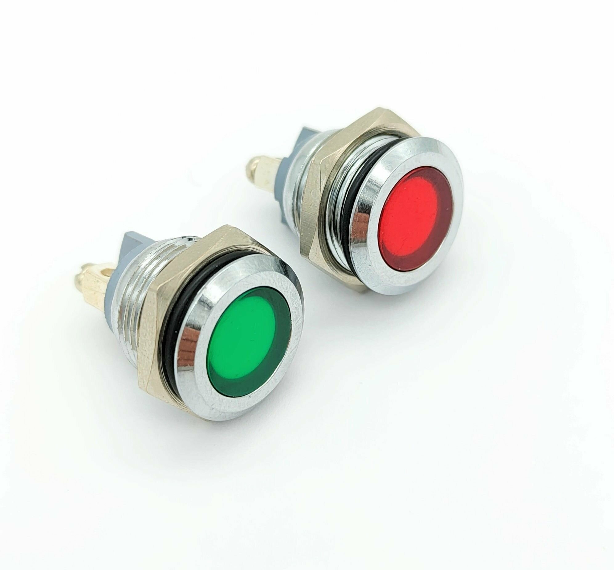 фото 2шт. лампа индикаторная GQ16F, 12.24в, красный + зеленый, IP65, металл, светодиодная LED, М16