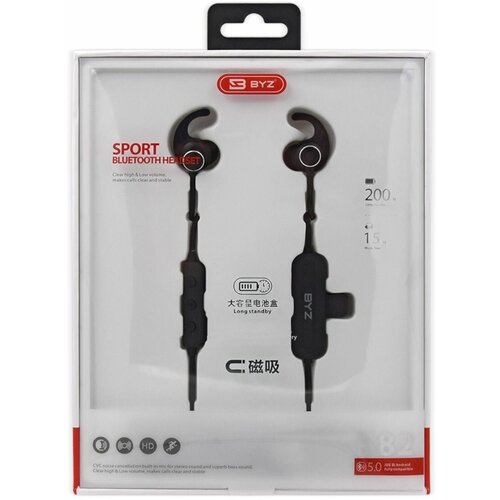 Наушники беспроводные BT ver 50 BYZ B82 вакуумные с микрофоном 200mAh черный 276500₽