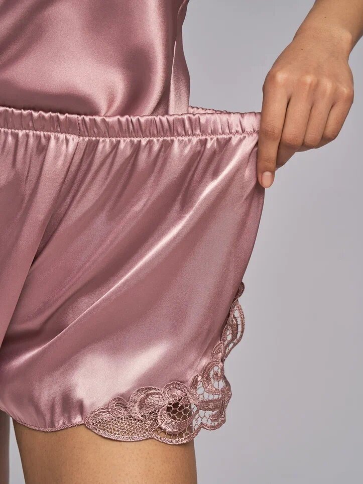 Пижама женская лавандовая с шортами и топом , Женская домашняя одежда , Пижамы , атласная пижама женская , пижамный костюм - фотография № 9