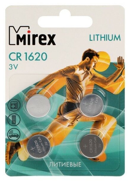 Батарейка литиевая Mirex, CR1620-4BL, 3В, блистер, 4 шт.