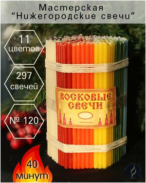 Свечи восковые цветные. Церковные, ритуальные, молитвенные. № 120 (297 шт, 16 см, 40 минут горения).