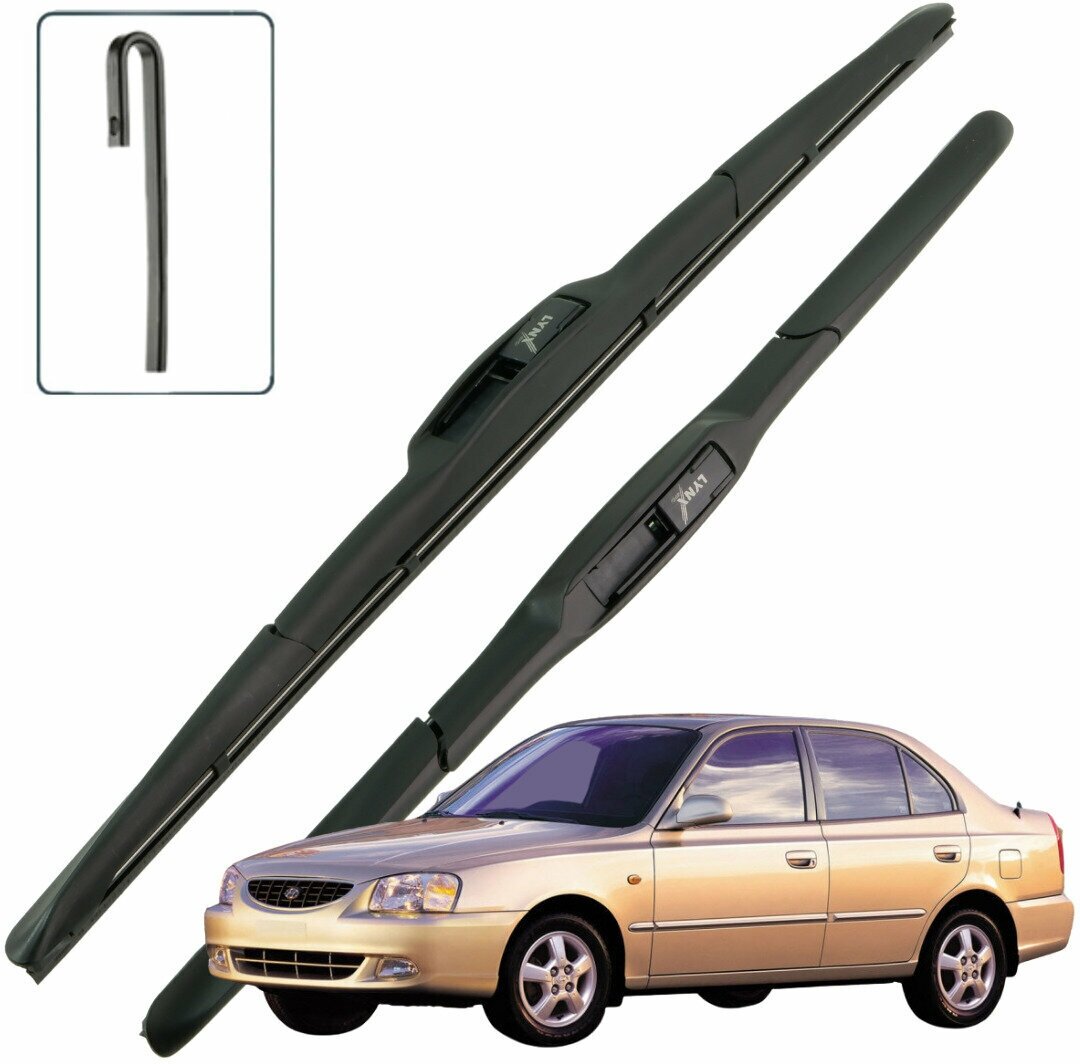 Дворники Hyundai Accent LC Хендай Акцент седан 1999 2000 2001 2002 2003 2004 2005 2006 Щетки стеклоочистителя гибридные 500мм-450мм к-т 2 шт