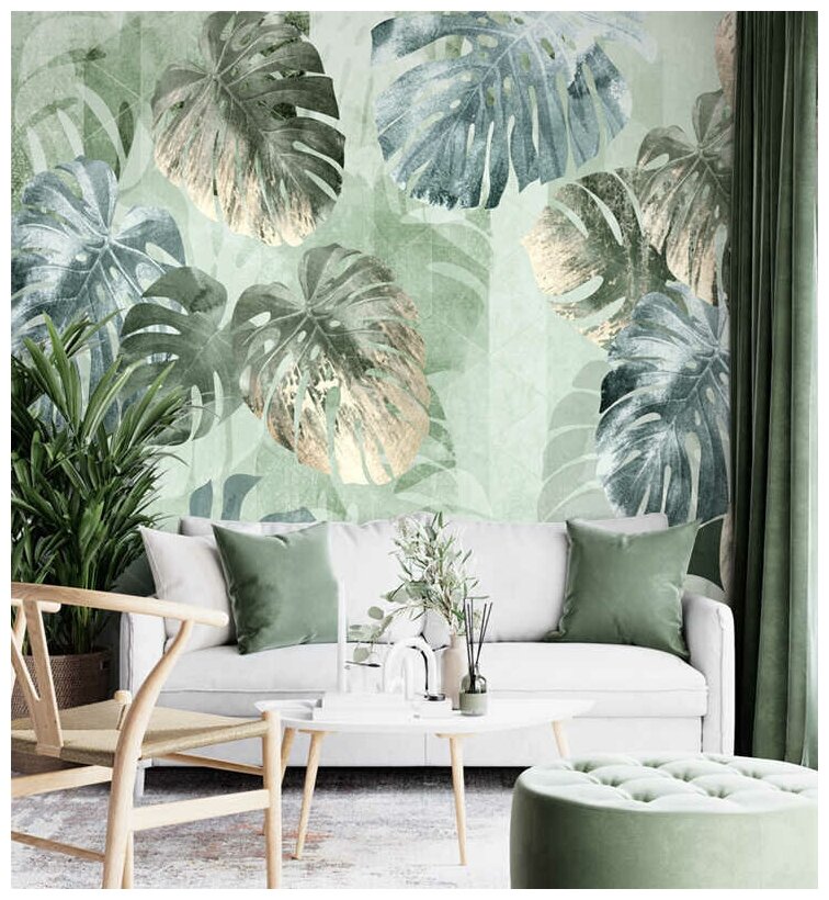 Фотообои на стену флизелиновые "Листья тропические" в спальню, в гостиную или на кухню 270x250 см.