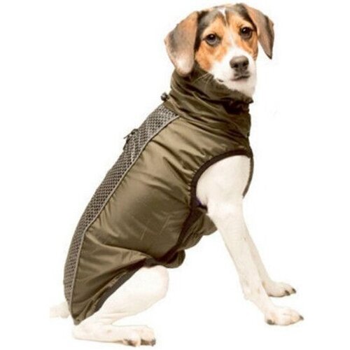 Плащ-дождевик Dog Gone Smart Нано светоотражающий, флисовая подкладка Hexagon jackets 65см, оливковый