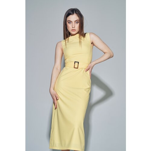 Платье-футляр вискоза, полуприлегающее, миди, размер 44, желтый