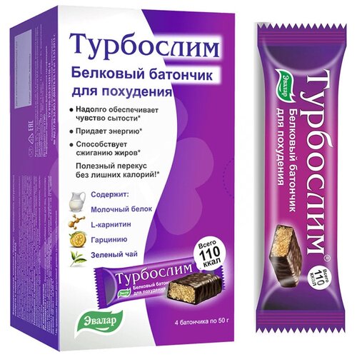 фото Протеиновый батончик эвалар турбослим для похудения, 50 гр, 4 шт