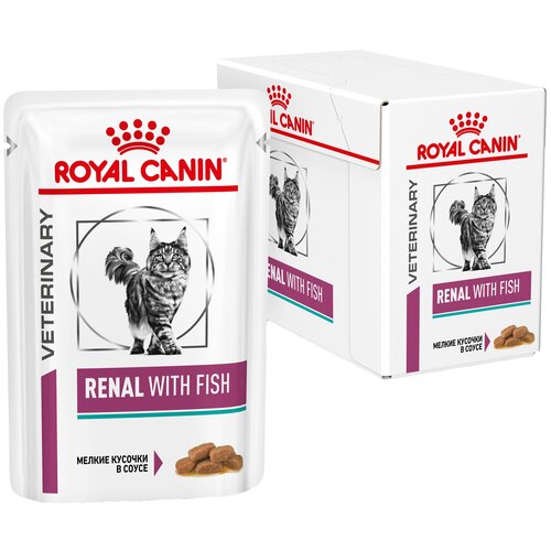 Влажный корм для кошек Royal Canin Renal, при проблемах с почками, с тунцом 12 шт. х 85 г (кусочки в соусе) royal canin renal rf23 полнорационный сухой корм для кошек при хронической почечной недостаточности диетический 12 шт х 400 г