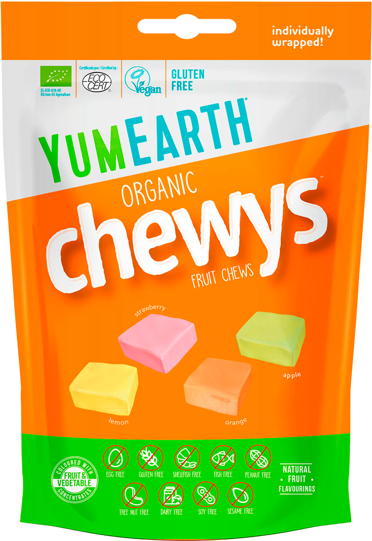 Органические жевательные конфеты YumEarth Organic CHEWYS Fruit Chews со вкусами клубники лимона апельсина яблока; 30 конфет