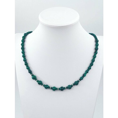 Ожерелье, чокер из натурального камня Малахит с вставками из серебра. Украшение на шею. Ожерелье.