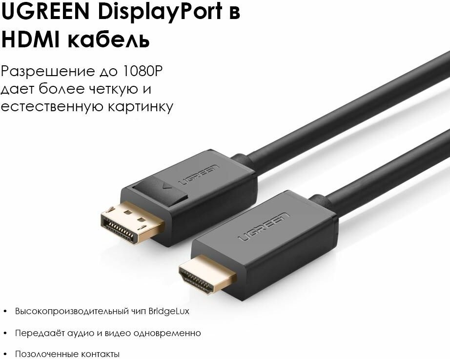 Кабель интерфейсный DisplayPort-HDMI UGREEN - фото №2