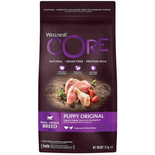 Сухой корм для щенков Wellness CORE Original, беззерновой, индейка, курица 1 уп. х 1 шт. х 1.5 кг