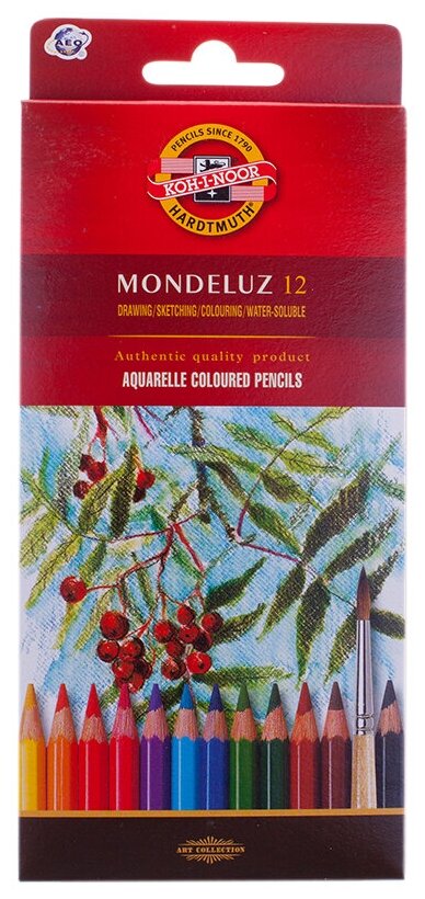 Карандаши цветные акварельные KOH-I-NOOR "Mondeluz", 12 цветов