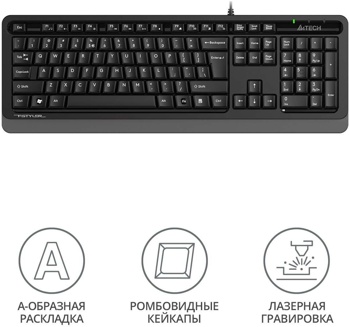 Клавиатура A4TECH Fstyler FKS10, USB, черный оранжевый [fks10 orange] - фото №3