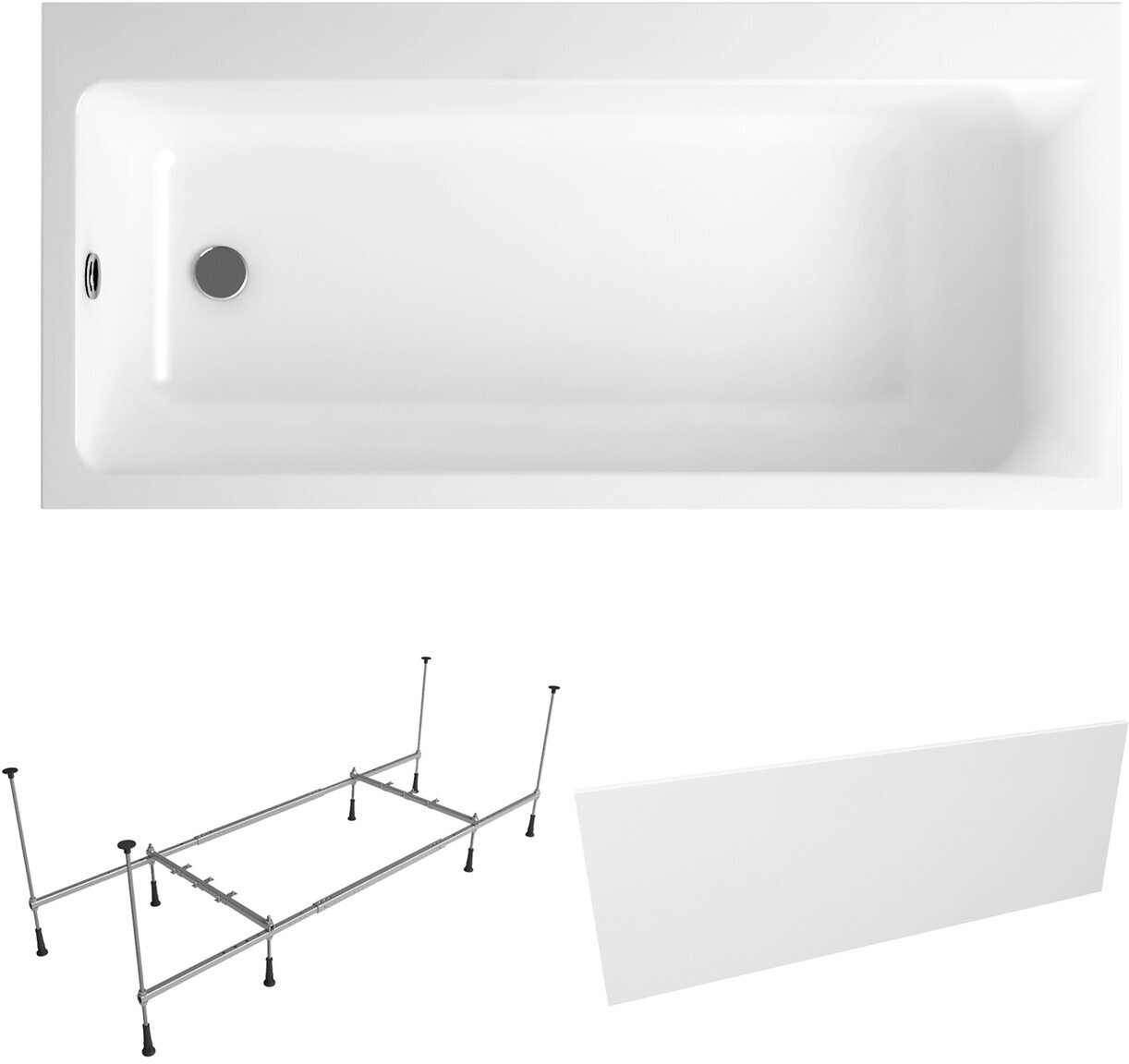 Ванна акриловая 160х80 с каркасом и экраном Lavinia Boho Catani S2-3712160L в наборе 3 в 1: ассиметричная ванна 160 х 80 см (левый разворот), металлический каркас, лицевой экран