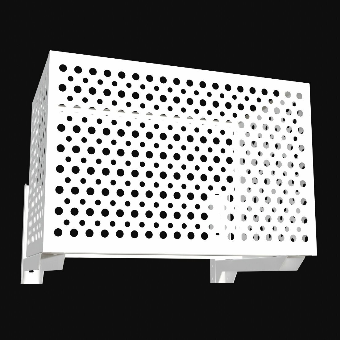 Корзина / короб для наружного блока кондиционера на фасад, 900х600х550мм белая (RAL 9003), перфорация -круги- - фотография № 5