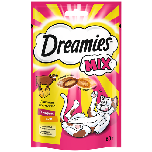 Лакомство для кошек Dreamies Подушечки Mix, 60 г сыр лакомство для кошек dreamies сыр 60 г