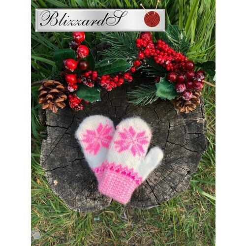 Варежки детские демисезонные, шерсть, размер 11, розовый, белый