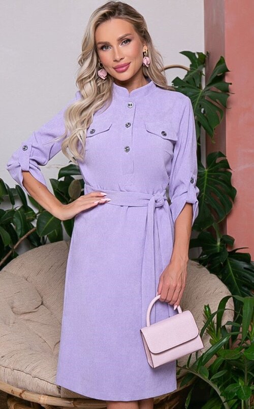 Платье Бизнес Стиль, вельвет, повседневное, прямой силуэт, миди, размер 44, фиолетовый