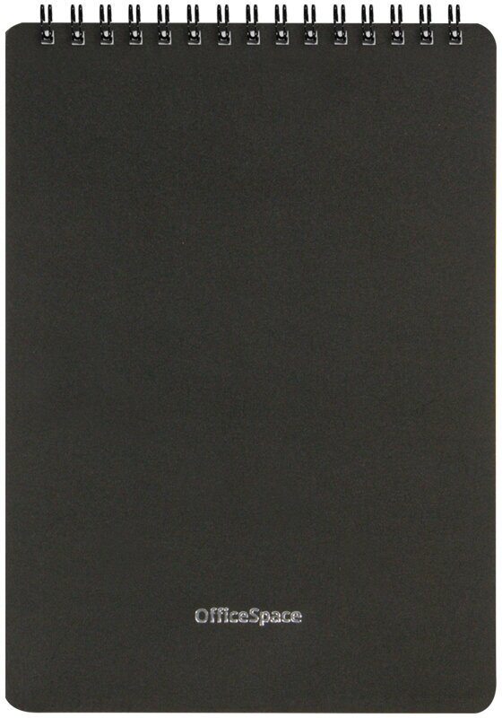 Блокнот А5 60л. на гребне OfficeSpace "Base", черная пластиковая обложка, 2 шт