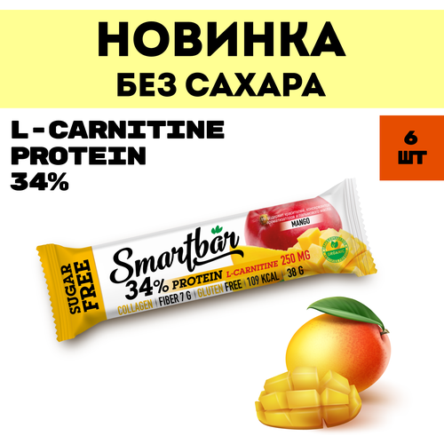 Батончик протеиновый без сахара Smartbar Protein L-carnitine Манго с L-карнитином, 6 шт. х 38 г.