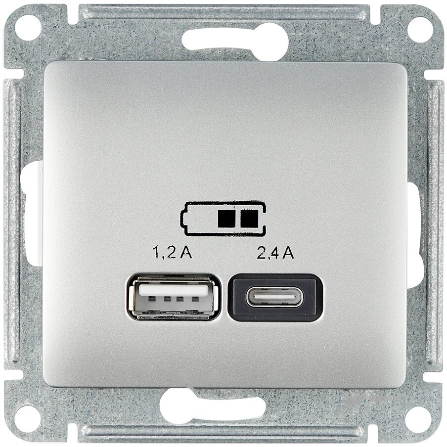 Розетка USB A+C 5В/2,4А 2х5В/1,2А Systeme Electric (Schneider Electric) Glossa, алюминий - фото №2