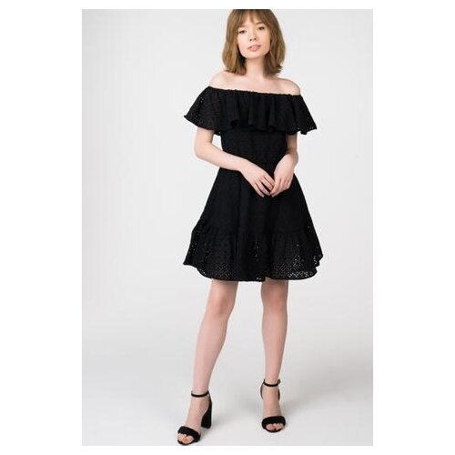 фото Платье-бандо миди с оборками t-skirt 16ss-07-0105-fs женское цвет черный однотонный р-р 42 s