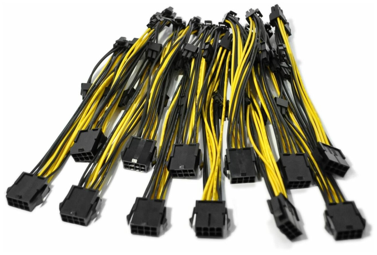 Переходник PCI-E 8 pin (6+2 pin) 22 см для видеокарты / 8-контактный GPU кабель разветвитель удлинитель питания для майнинга желтый (12 шт.)