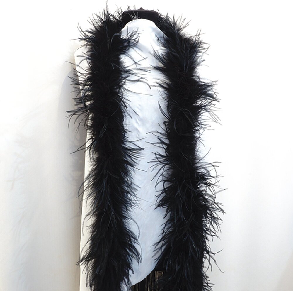Боа из перьев страуса, 190 см, черное , однослойное, 1 нить , для украшения одежды, для бальных танцев