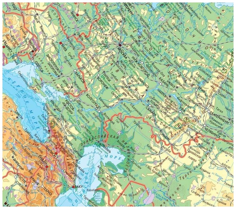 Физическая карта Российской Федерации, масштаб 1:8 000 000, 116х77см