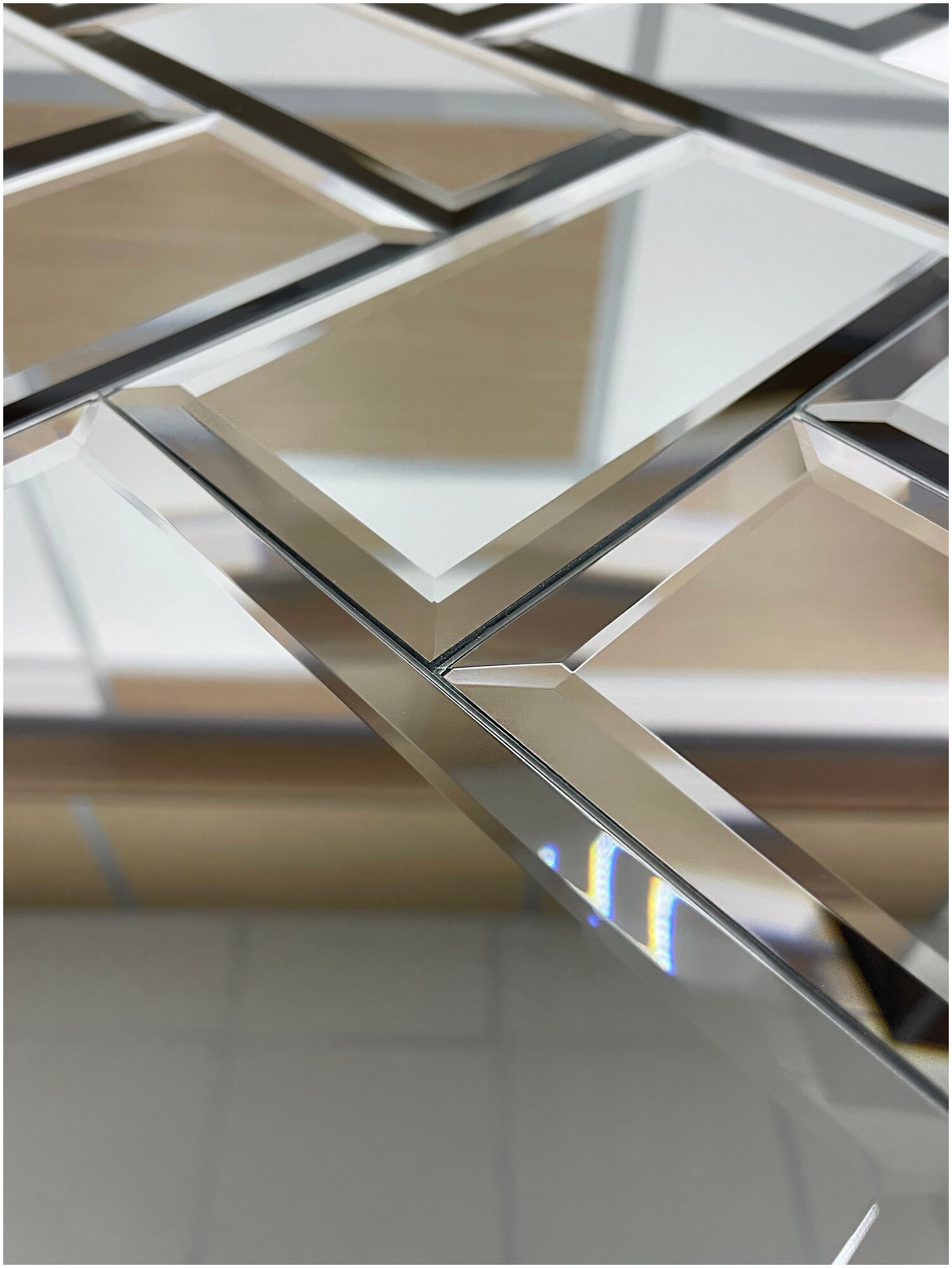 Зеркальная плитка ДСТ, панно на стену, прямоугольник серебро, 5 шт. 20х10 см. - фотография № 3