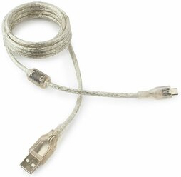 Набор из 3 штук Кабель USB 2.0 Pro Cablexpert CCP-mUSB2-AMBM-6-TR, AM/microBM, 1,8 м, экран, ферритовое кольцо, прозрачный