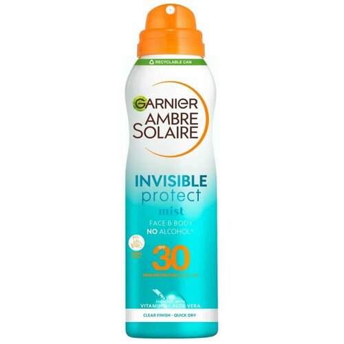 Cолнцезащитный невидимый спрей Garnier Invisible Protect Mist Spf30 для лица и тела с витамином Е и алоэ вера 200 мл (Из Финляндии)