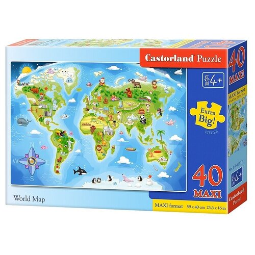 Пазл Castorland World Map (B-040117), 40 дет., голубой пазл castorland cinderella b 040155 40 дет