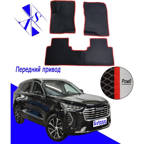фото Автомобильные коврики eva/ева/эва для хавал джолион / haval jolion 1 (акпп) 2021-н. в черный красный avtoso