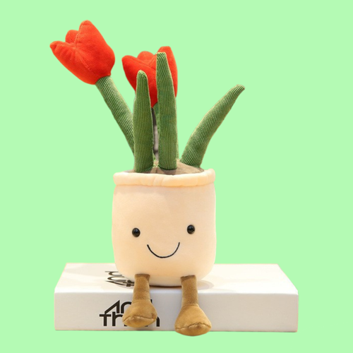 Цветочный горшок интерьерная мягкая игрушка плюшевый красный тюльпан